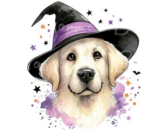 Digital Labrador Retriever Halloween dog PNG, Cute Puppy PNG Autumn Witch Hunting Dog Download for Groomer and Retriever Dog Owner Shirt