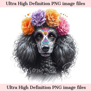 Digital Standard Pudel PNG Tag der Toten png - Süßer Pudel Hund PNG Sofort-Download für Halloween-Shirt Sublimation Clip Art für Hunde Mutter