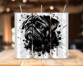 Digital - Black Ink Pug Dog Tumbler Wrap- Graffiti Art Tumbler Wrap 20 oz Skinny Tumbler Sublimation Design - Dog Mom Alcohol ink PNG