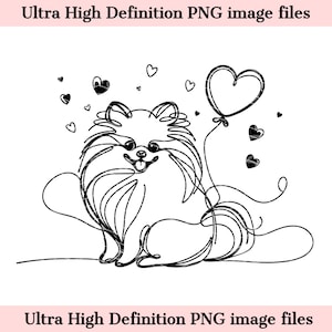 Dibujo digital de línea de Pomerania, archivo PNG, hermoso arte de línea de tinta, arte de pared minimalista, descarga PNG instantánea para sublimación, artesanía de perro con forma de corazón