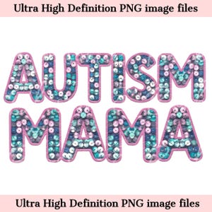 Digitale blauwe Autism Mama PNG Autism Awareness png - Glitter pailletten PNG Instant Download voor autistische moeder en therapeut Shirt sublimatie