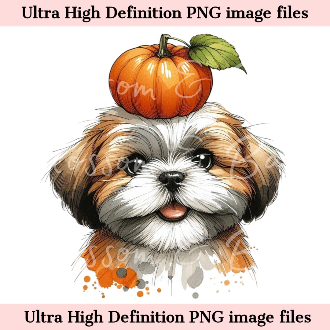 Digital Fall Shih Tzu PNG Autumn Dog Portrait PNG - Download for Cute ...