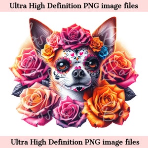 Digitaler Chihuahua PNG Tag der Toten - Süßer Chihuahua Hund PNG Download für Halloween Shirt Sublimation Clip Art für Hundemutter