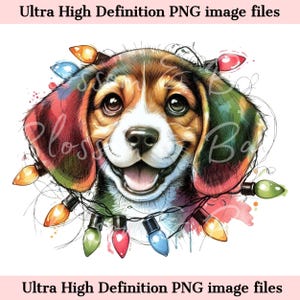 Digitaal - schattige beagle png kersthond portret png - download voor beagle hond moeder kerstverlichting kerstmis hond moeder shirt sublimatie