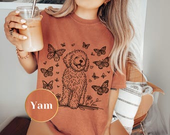 Goldendoodle Shirt - Comfort Colors® Line Art Dog Mom Tee - Butterfly Dog Line Art Shirt - Gift for Goldendoodle Lovers - Fall Dog Shirt