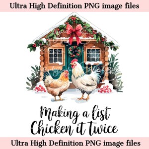 Digital - Pollo navideño PNG - Descarga instantánea para sublimación de camisetas navideñas Cottagecore - Hacer una lista - Diseño PNG occidental festivo de moda