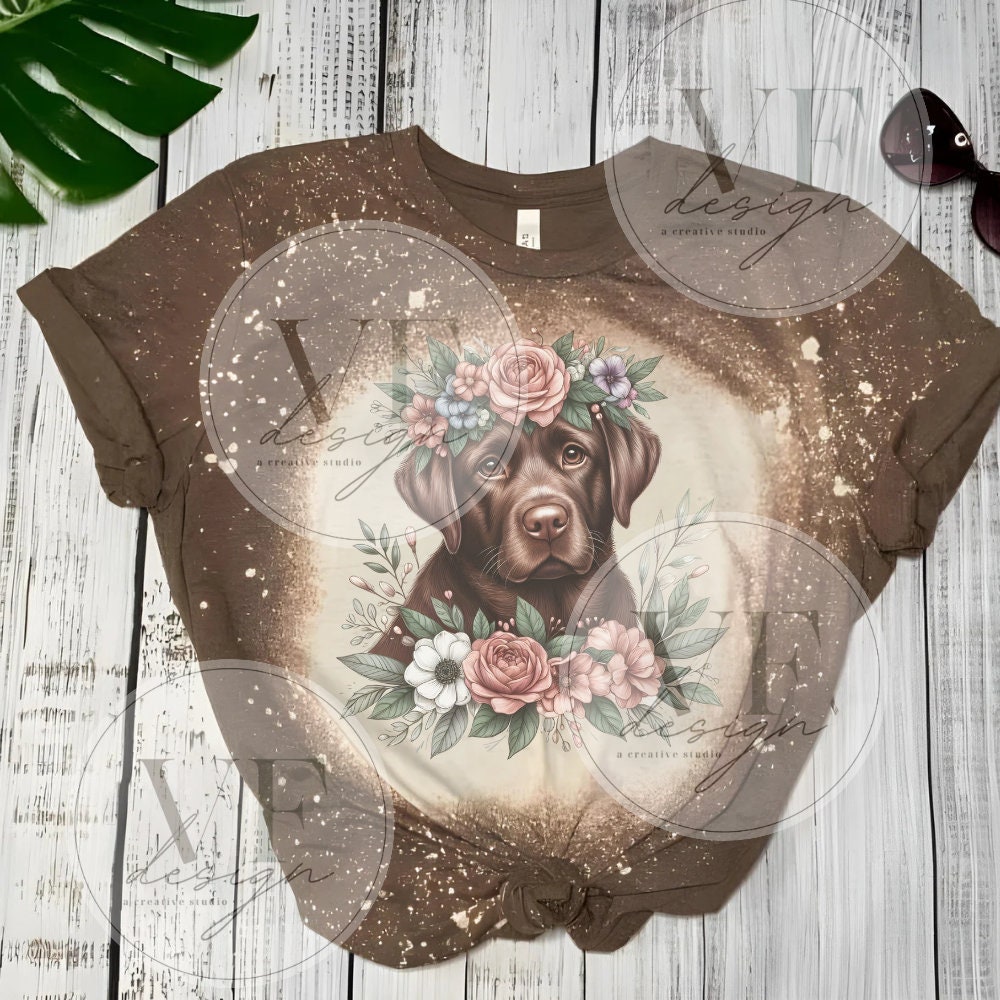Digital Chocolate Labrador Retriever PNG Flower Dog Art - Cute Brown ...