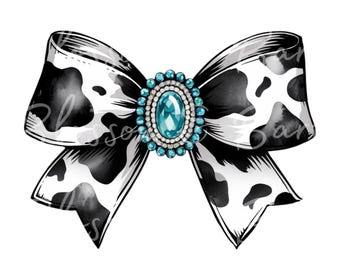 Girly Western turquoise Cow Bow PNG - Instant Download for cowgirl Shirt PNG for sublimation - Trendy Western Design - safe for commercial