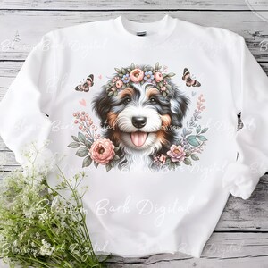 Digital Bernedoodle PNG Flower Dog Art - Cute Merle Doodle Puppy PNG ...
