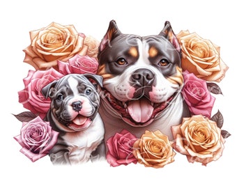 Digitale American Bully PNG Mama und Bully Welpe PNG Hundekunst - Süßer Bully Hund PNG Sofortiger Download für Pet Shop Logo und Sublimationsgeschenk