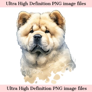 Retrato de perro Chow Chow PNG con acuarela y crema digital. Descarga para sublimación de camisetas de mamá de perro Chow Chow. Seguro para uso comercial.