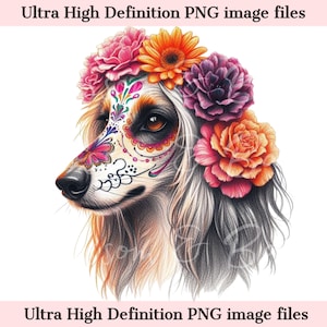 Digitaler Afghane PNG Tag der Toten - Süßer Afghane PNG Download für Halloween Shirt Sublimation Zuckerschädel Clip Art