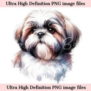 Portrait numérique de chien shih tzu PNG aquarelle PNG - téléchargement pour sublimation de chemise de maman de chien shih tzu - logo de chien sans danger pour les publicités
