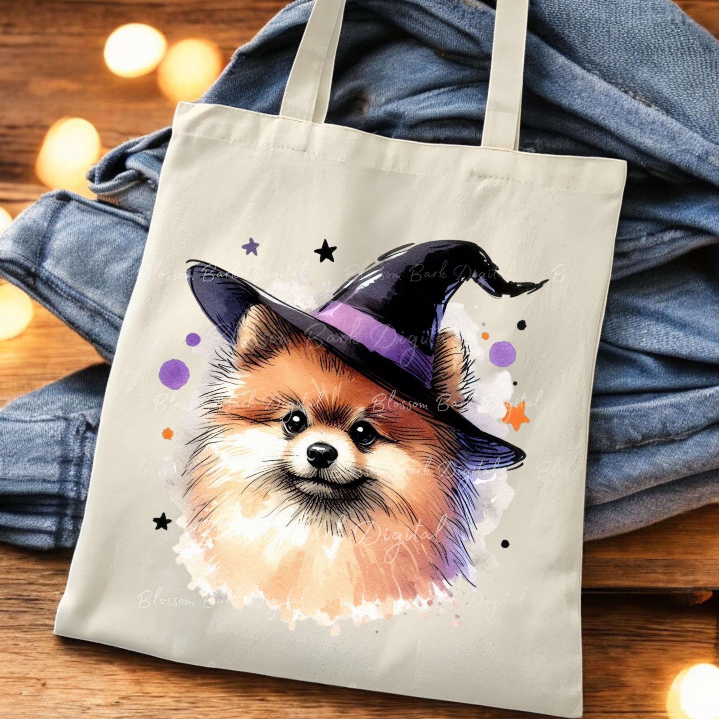 Digital Pomeranian Halloween Dog PNG, Cute Puppy PNG Autumn Witch Dog ...