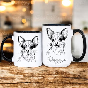 Personalized Chihuahua Mug - Custom Pet Portrait Ceramic Mug - 11 oz and 15 oz - Black Handle - Gift for Dog Lovers - Chihuahua Owner