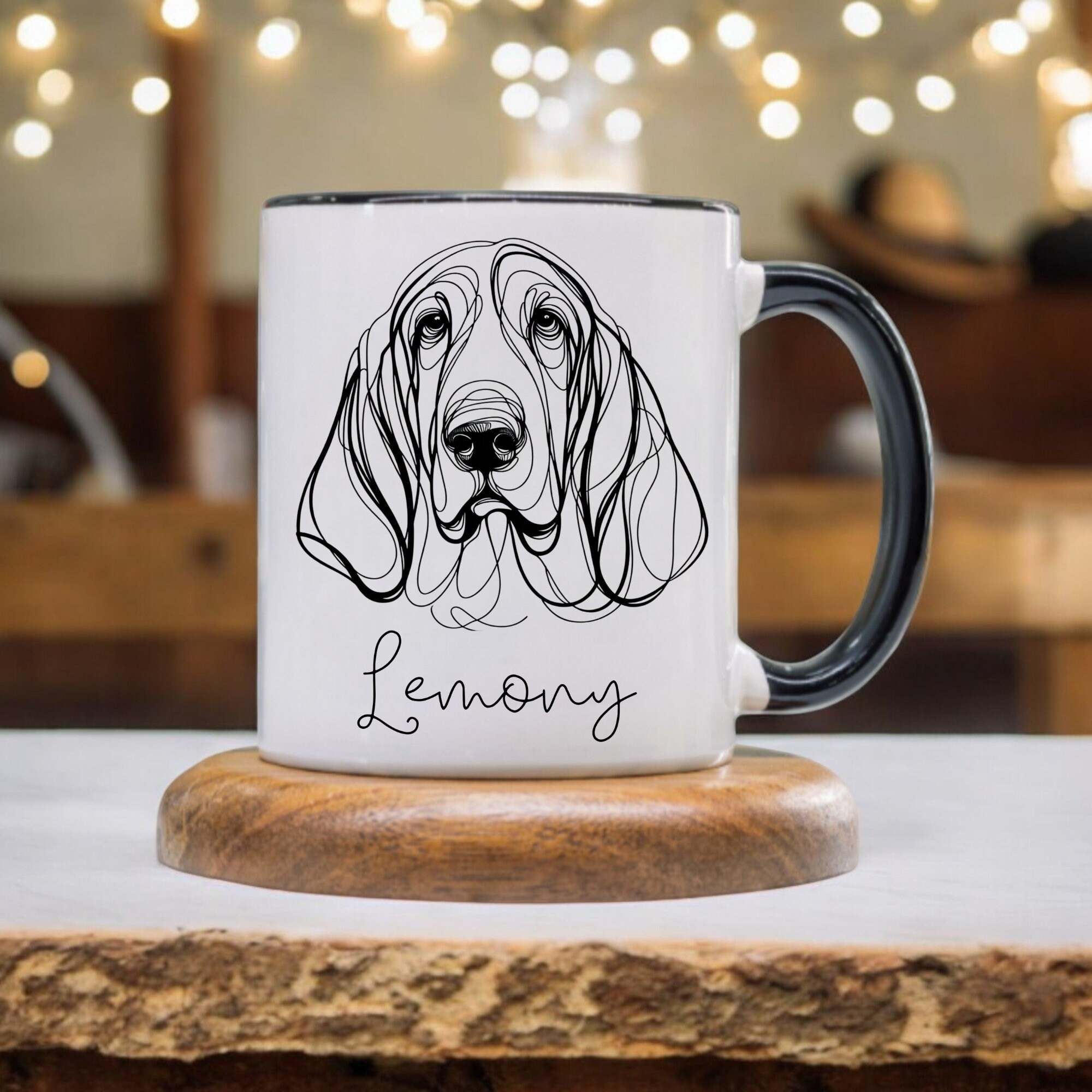 Personalized Basset Hound Mug - Custom Pet Portrait Ceramic Mug - 11 oz and  15 oz - Black Handle - Gift for Dog Lovers - Dog Parent Gift, image size:2000x2000