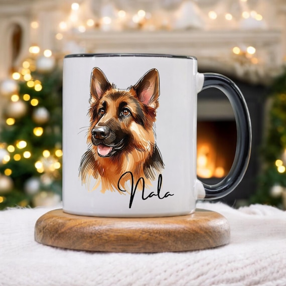 German Shepherd Mug - Custom Dog Portrait Coffee Cup With Name