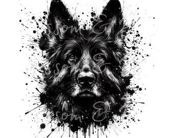 Digital- German Shepherd Dog PNG - Instant Download for Ink Shepherd Dog Shirt Sublimation, Graffiti Puppy PNG, Sketch Dog Portrait Clip Art