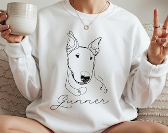 Personalized Bull Terrier Sweatshirt - Pet Portrait Custom Name Sweater - Unisex Size - Line Art Dog - Gift for Dog Owner - Terrier Present
