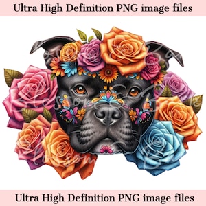 Digital Staffy Mix PNG Tag der Toten png - Süßer Staff Bull Hund PNG Sofortiger Download für Halloween Shirt Sublimation Clip Art