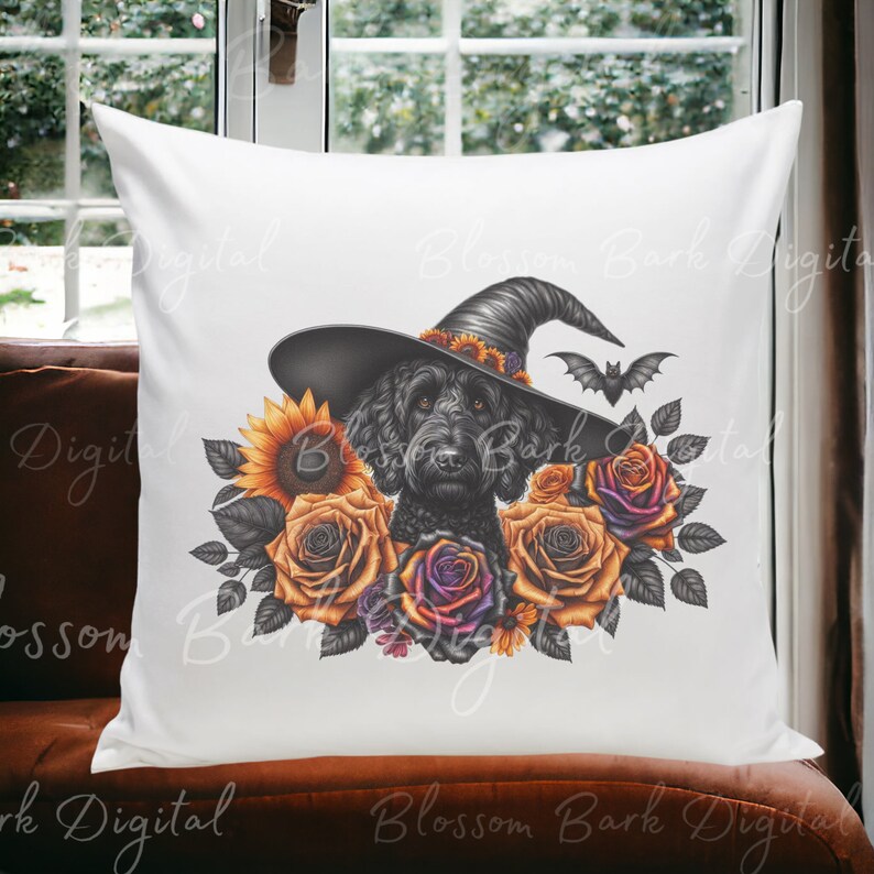 Digital Black Doodle Halloween Dog PNG - Cute Labradoodle PNG Instant ...
