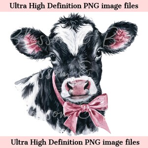 Cute Dairy Cow and Coquette Bow PNG - Instant Download for Cute Prep Shirt Sublimation - Cows and Pink Bow PNG  -  Cute Farm Girl PNG Design