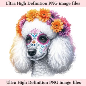 Digital Standard Pudel PNG Tag der Toten png - Süßer Pudel Hund PNG Sofort-Download für Halloween-Shirt Sublimation Clip Art für Hunde Mutter