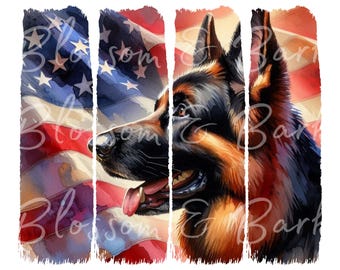 Digital - Brush Stroke German shepherd Dog PNG Printable Patriotic Dog Portrait PNG -Summer GSD png, Download for Dog Mom 4th of July png