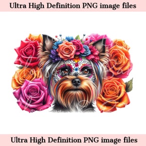 Digital Yorkshire Terrier PNG Day of the dead - Cute Yorkie Dog PNG Download for Halloween Shirt Sublimation Clip Art for Teacup Dog Mom