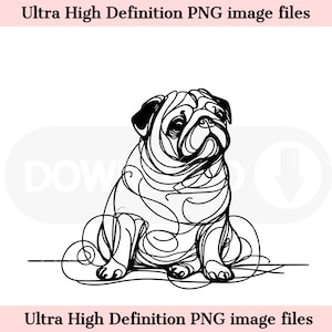 Croquis numérique ligne carlin fichier PNG belle encre dessin au trait minimal chiot carlin art mural - téléchargement immédiat PNG pour la décoration - sublimation de chemise de chien