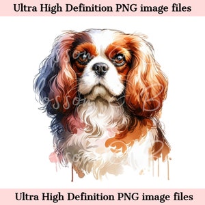 Digital Cavalier King Charles Spaniel PNG Acuarela Perro Retrato PNG - Descargar para sublimación de camisa de mamá perro - Seguro para uso comercial