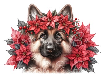 Digital Christmas German Shepherd PNG Holiday Dog png - German Shepherd Puppy PNG Instant Download - Holiday Gift and Christmas Sublimation