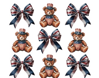 Vintage Americana Patriotic Bow Grid PNG - Instant Download for Cute 4th of July Shirt PNG for sublimation - American Teddy shirt Design