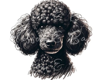 Digital Standard Poodle PNG Printable Dog Portrait PNG - Black Poodle Dog PNG - Download for Dog Mom Shirt Sublimation - Safe for Commercial