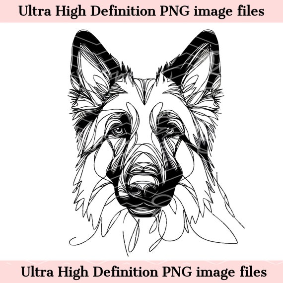 Digital Sketch Line German Shepherd PNG File Beautiful Ink Line Art Minimal Wall Art - PNG Instant Download for Sublimation - Dog Mom Craft