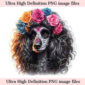 Digital Standard Pudel PNG Tag der Toten png - Süßer Pudel Hund PNG Sofort-Download für Halloween-Shirt Sublimation Clip Art für Hunde Mutter