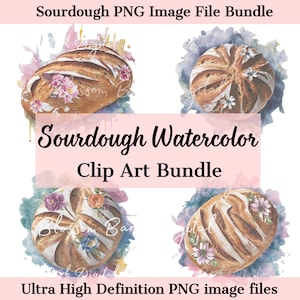 Digital Bundle Watercolor Sourdough PNG Files for sublimation Bread baking Kitchen Art - Sourdough Bread PNG - Clip Art Instant Download
