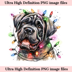 Digital - Cute Cane Corso PNG Christmas Dog Portrait PNG - Download for Italian Mastiff Dog Mom Xmas Lights Christmas Shirt Sublimation