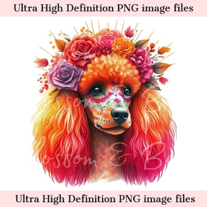 Digital Standard Pudel PNG Tag der Toten png - Süßer Pudel Hund PNG Sofort-Download für Halloween-Shirt Sublimation Clip Art für Hunde Mutter