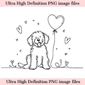 Croquis numérique ligne Goldendoodle fichier PNG belle encre dessin au trait art mural minimal - téléchargement immédiat PNG pour sublimation, artisanat coeur chien