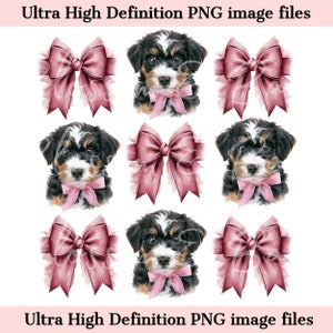 Süße Berner Sennenhund PNG - Instant Download für Doodle Dog Shirt Sublimation - Hund und Welpe Kokette Schleife PNG - Girly Grid PNG Design