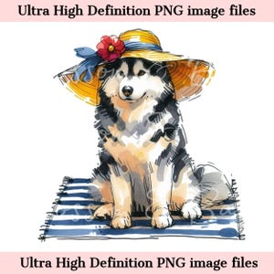 Numérique Siberian Husky PNG aquarelle plage chien PNG - Télécharger pour l'été chien maman chemise sublimation, Husky png, sans danger pour les entreprises