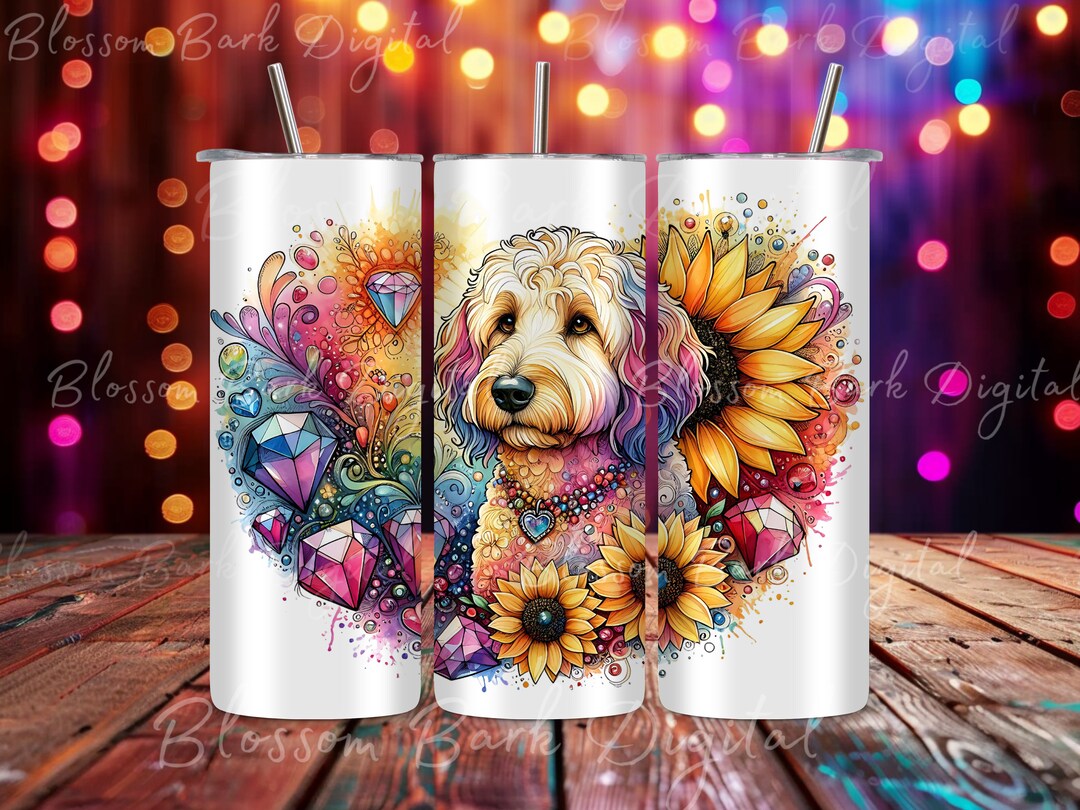 Digital - Watercolor Jeweled Goldendoodle Dog Wrap - 20 Oz Tumbler Dog ...