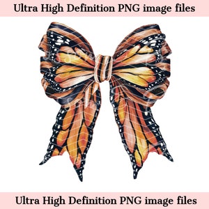 Mariposa Monarca PNG - Descarga instantánea - Lindo Coquette Butterfly Bow PNG para sublimación de camisa y vaso - Summer Floral Cottagecore PNG
