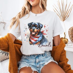 Custom Rottweiler Dog T-shirt - Personalized Name Unisex Patriotic Clothing, Comfortable Fit, Dog Mom Tee Shirt, Cute Rottweiler T-shirt