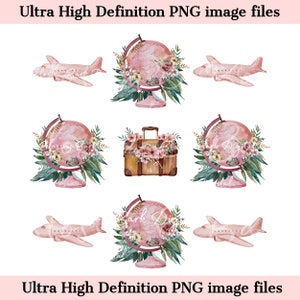 Niedliches Flugzeug und rosa Reise PNG - Sofortiger Download für niedliches Grid Design, Sommer Reisen Shirt Sublimation PNG - Weiblich Reise Clip Art