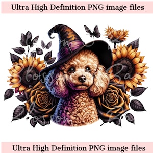 Digital Toy Poodle Halloween dog PNG - Cute Puppy PNG Autumn Dog Download para Pet Groomer e Vintage Floral Dog Shirt Sublimation