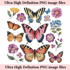 Mariposa retro PNG - Descarga instantánea - Lindo lazo de mariposa coqueto PNG para sublimación de camisetas y vasos - PNG floral prensado de moda