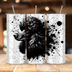 Digital - Black Ink Standard Poodle Dog - Graffiti Art Tumbler Wrap 20 oz Skinny Tumbler Sublimation Design - Poodle Mom - Pet Portrait PNG