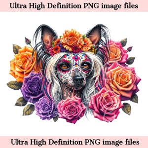 Digitaler Chinesischer Crested PNG Tag der Toten png - Süßer Crested Welpe PNG Sofort-Download für Halloween-Shirt Sublimation für Hundemutter
